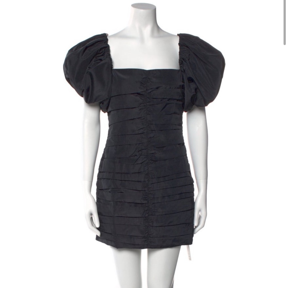RHODE Black Mini Dress with Puff Sleeves